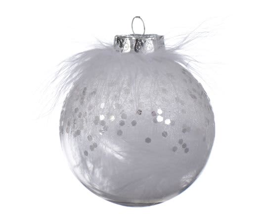 Bauble White & Silver With A Feather