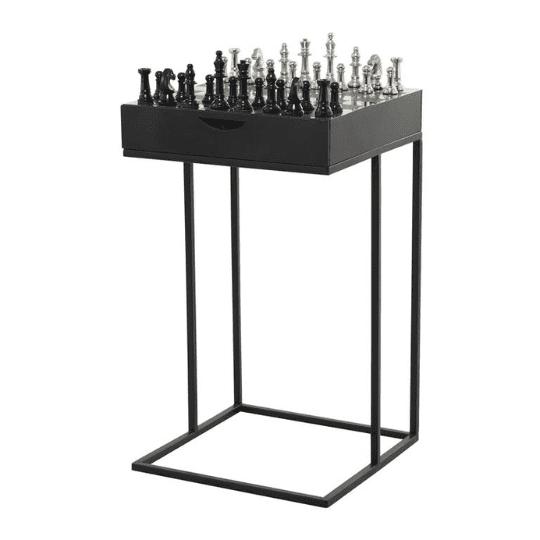 Black Aluminum Chess Accent Table